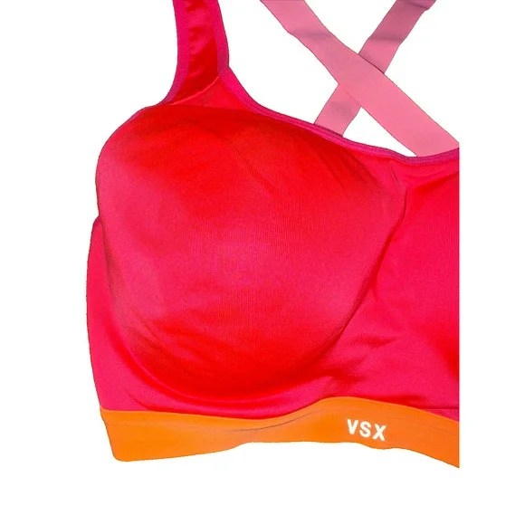 Victoria's Secret VSX Sport Bra Hot‎ Pink Criss Cross Back Padded Size 34D - Picture 3 of 12